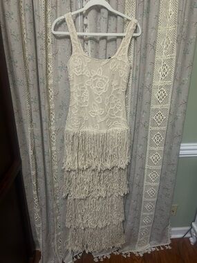 NWT Blithe LA Crochet Fringe Dress Boho Festival Cream S Anthropologie Style